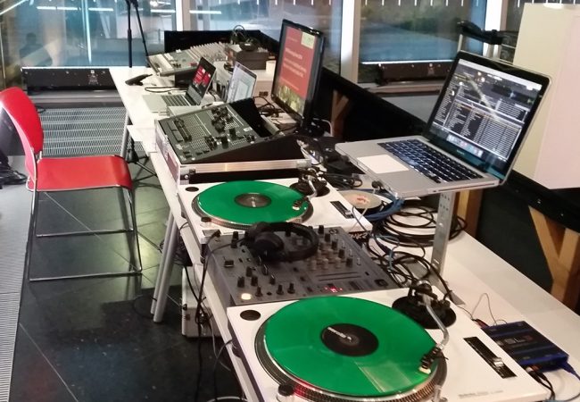 Siemens Crystal Building DJ AV Area at Siemens Food Tasting Event